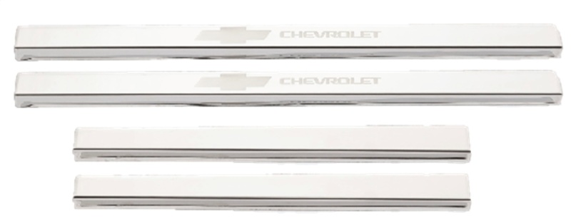 Putco 2019+ Chevrolet Silverado LD- Crew Cab (4pc) w/ Bow Tie Etching SS Door Sills - 95183GM-1