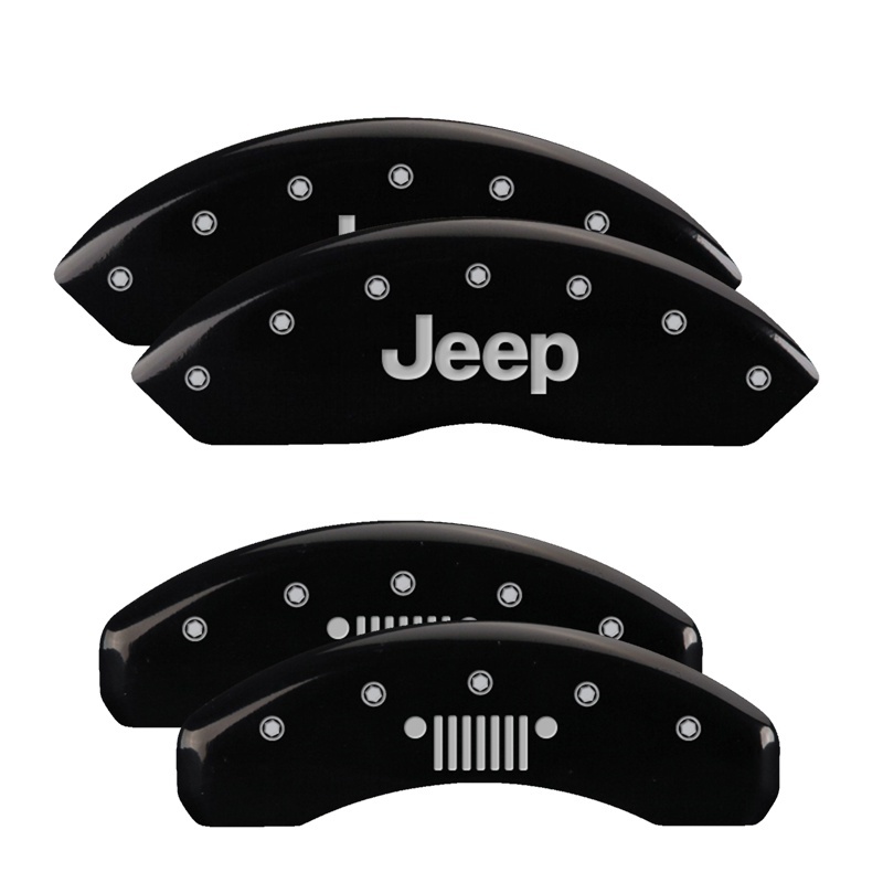 MGP 4 Caliper Covers Engraved Front Jeep Rear Grill Logo Black Finish Silver Char 2018 Jeep Wrangler - 42019SJPLBK