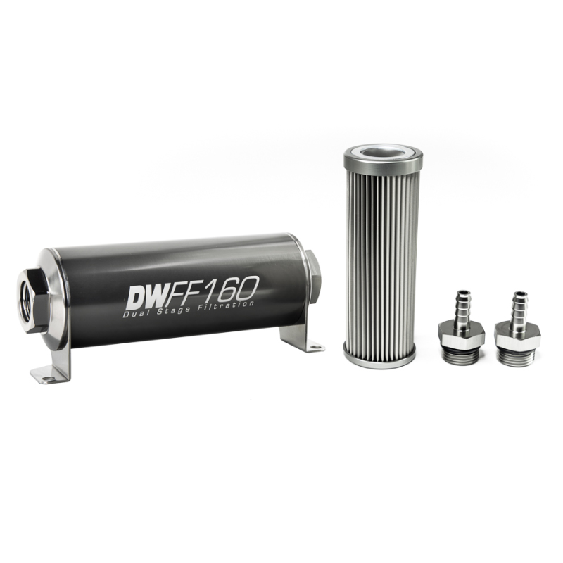 DeatschWerks Stainless Steel 5/16in 10 Micron Universal Inline Fuel Filter Housing Kit (160mm) - 8-03-160-010K-516