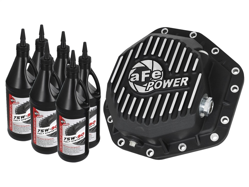aFe Power Pro Series Rear Differential Cover Black w/Machined Fins 17-19 Ford Diesel Trucks V8-6.7L - 46-70352-WL