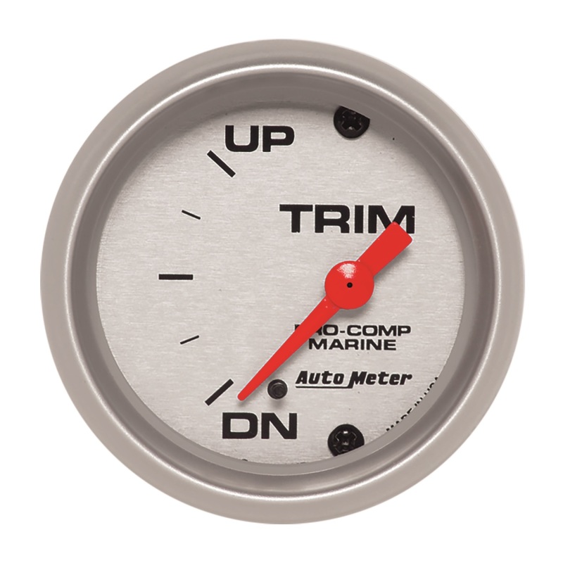 Autometer Marine Silver Ultra-Lite 2-1/16in 0 Down 90 Up Electric Trim Level Gauge - 200766-33