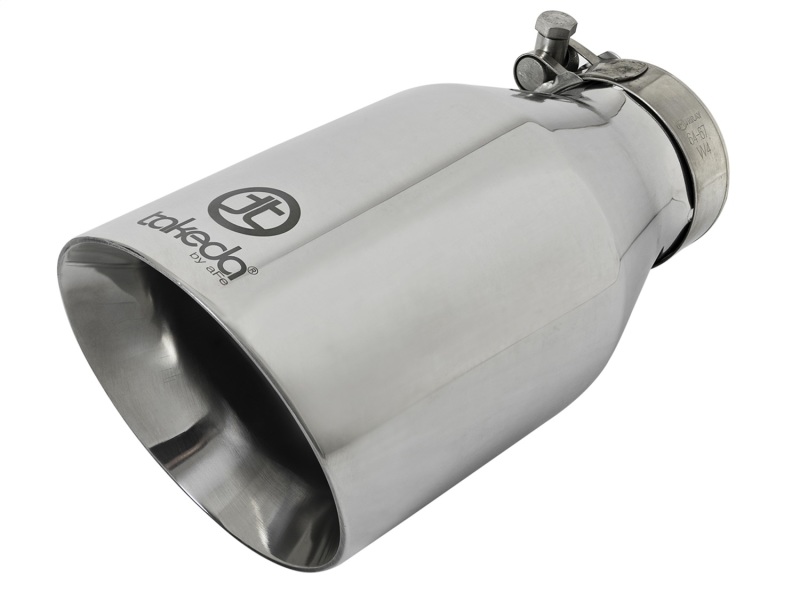 aFe Takeda 304 Stainless Steel Clamp-On Exhaust Tip 2.5in. Inlet / 4.5in. Outlet / 9in. L - Polished - 49T25454-P09