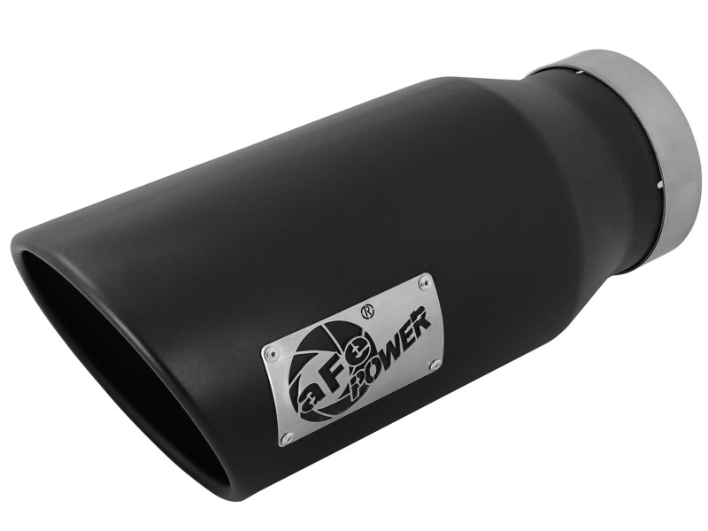 aFe POWER MACH Force-Xp 5in 304 Stainless Steel Exhaust Tip 5In x 7Out x15Lin Bolt-On Right-Blk - 49T50702-B15