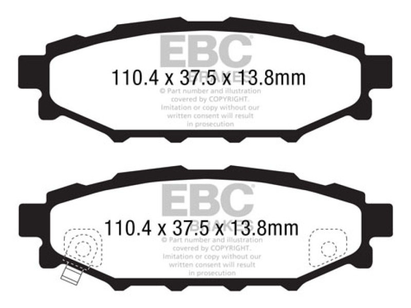 EBC 12+ Subaru BRZ 2.0 (solid rear rotors) Ultimax2 Rear Brake Pads - UD1114