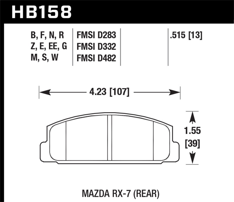 Hawk 84-91 Mazda RX-7 / 03-05 Mazda 6 Blue 9012 Race Rear Brake Pads - HB158E.515