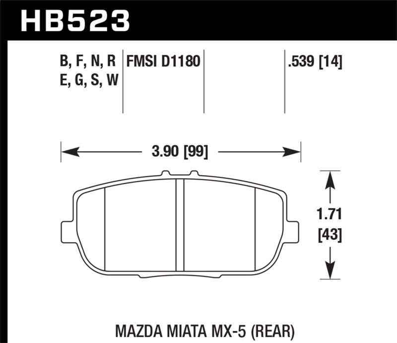 Hawk 2006-2006 Mazda MX-5 Miata Club Spec HPS 5.0 Rear Brake Pads - HB523B.539