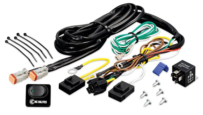 KC HiLiTES Wiring Harness w/40 AMP Relay & LED Rocker Switch (Up to 2 - 130w Lights) - 6315