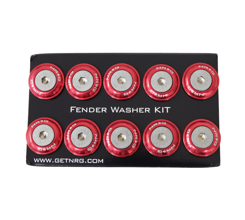 NRG Fender Washer Kit w/Rivets For Plastic (Red) - Set of 10 - FW-100RD