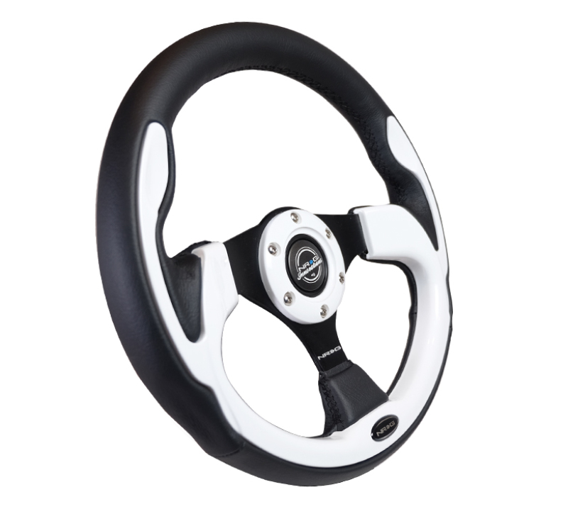 NRG Reinforced Steering Wheel (320mm) Blk w/White Trim & 4mm 3-Spoke - RST-001WT