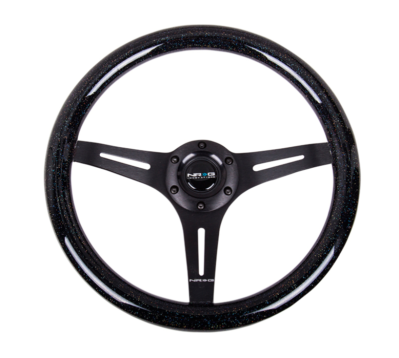 NRG Classic Wood Grain Steering Wheel (350mm) Black Sparkled Grip w/Black 3-Spoke Center - ST-015BK-BSB