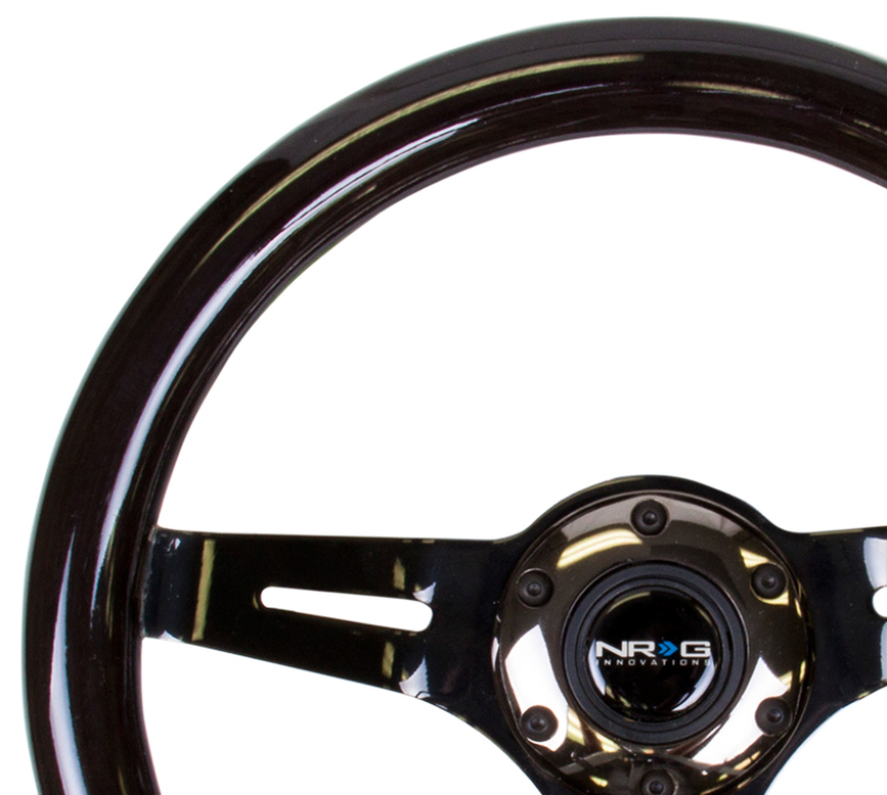 NRG Classic Wood Grain Steering Wheel (310mm) Black w/Black Chrome 3-Spoke Center - ST-310BK-BK