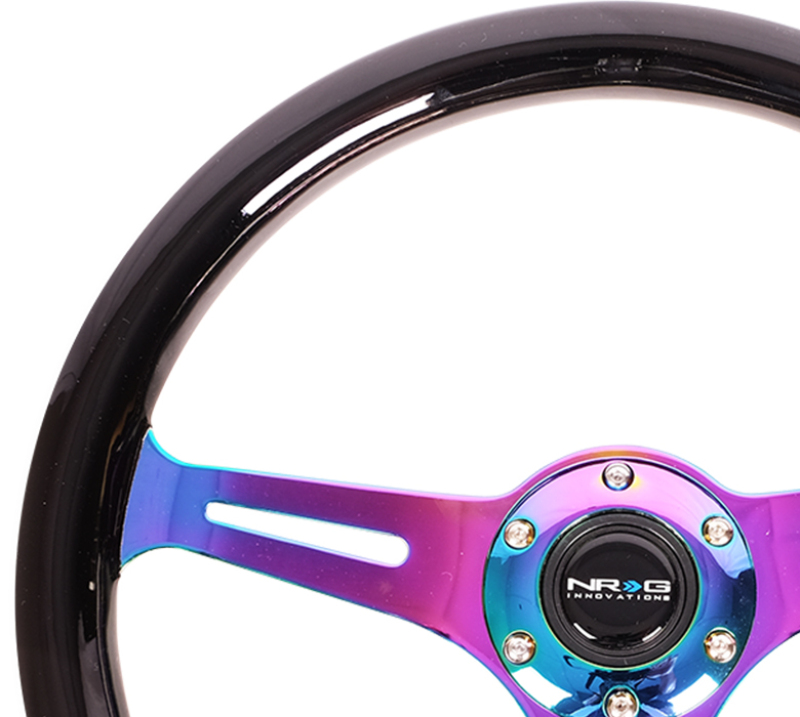 NRG Classic Wood Grain Steering Wheel (350mm) Black Paint Grip w/Neochrome 3-Spoke Center - ST-015MC-BK