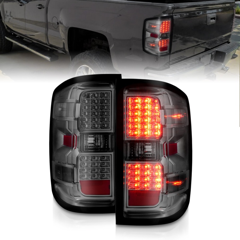 ANZO 15-19 Chevy Silverado 2500HD/3500HD (Halgn Only) LED Tail Lights w/Smoke Light Bar & Clear Lens - 311426