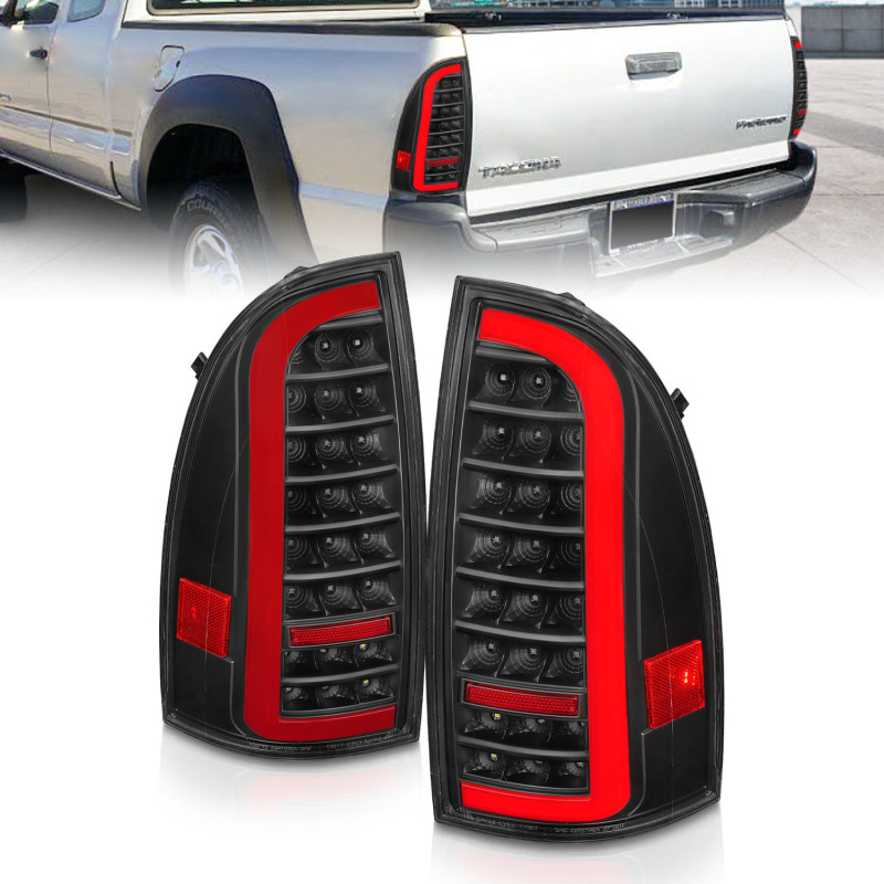 ANZO 05-15 Toyota Tacoma Full LED Tail Lights w/Light Bar Sequential Black Housing Clear Lens - 311427