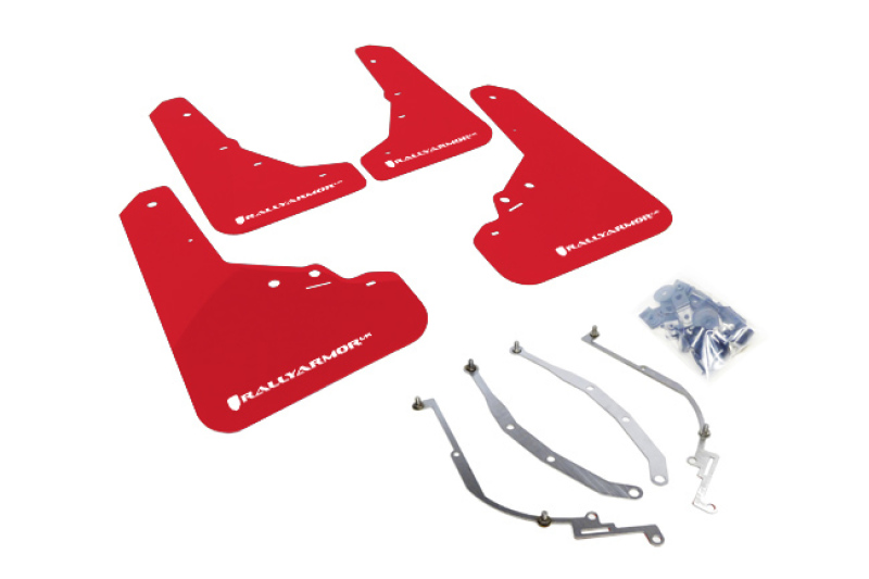 Rally Armor 2012-18 Fiat 500 (Pop/Sport/Lounge/Abarth) Red Mud Flap w/ White Logo - MF25-UR-RD/WH