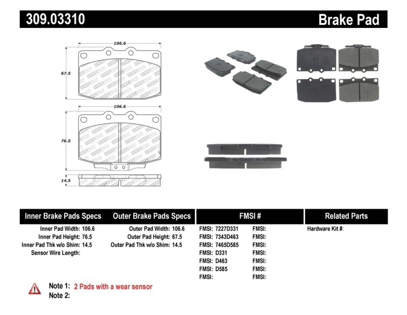 StopTech Performance 89-95 Mazda RX7 Front Brake Pads - 309.03310