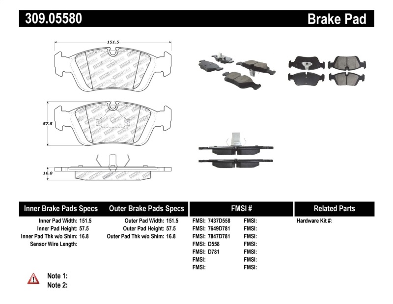 StopTech 96-02 BMW Z3 / 03-08 Z4 / 97-00 323 / 10/90-99 325/328 (E30/E36) Front Brake Pads - 309.05580