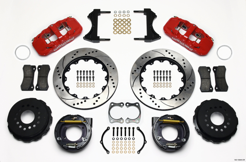Wilwood AERO4 Rear P-Brake Kit 14.00in Drill Red Big Ford New Style 2.50in Offset - 140-10948-DR