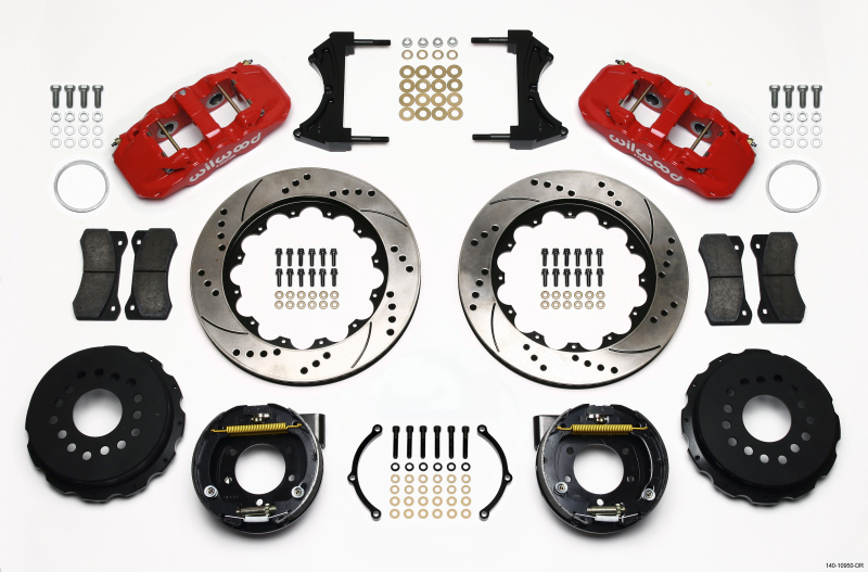 Wilwood AERO4 Rear P-Brake Kit 14.00in Drill Red 2005-2014 Mustang - 140-10950-DR