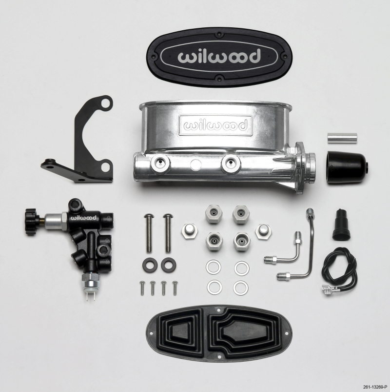 Wilwood HV Tandem M/C Kit w L/H Bracket & Prop Valve - 1in Bore Ball Burnished - 261-13269-P