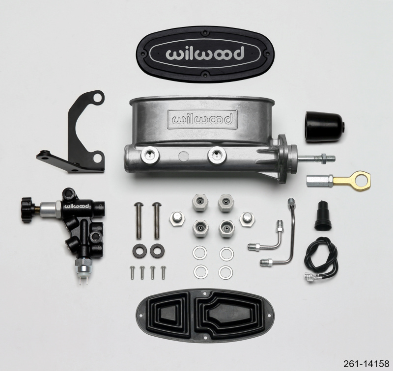 Wilwood HV Tandem M/C Kit w L/H Bracket & Prop Valve - 15/16in Bore-W/Pushrod - Early Mustang - 261-14158