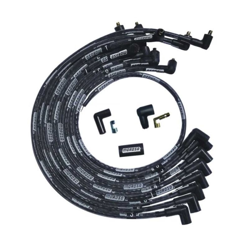 Moroso SBC Over Valve Cover Sleeved 90 Deg Plug Non-HEI Ultra Spark Plug Wire Set - Black - 51526