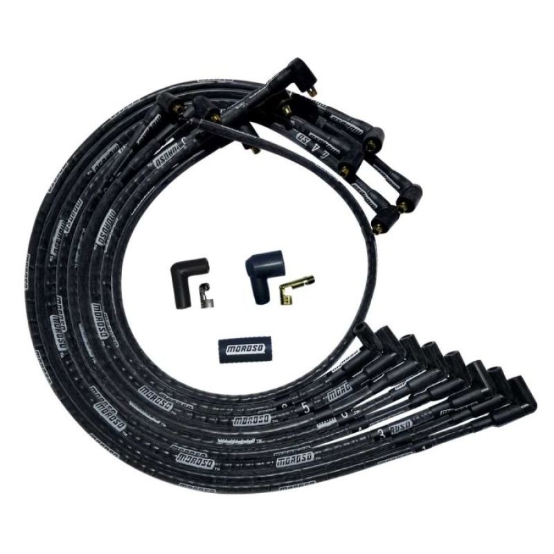 Moroso SBC Under Header 90 Deg Plug Non-HEI Sleeved Ultra Spark Plug Wire Set - Black - 51529