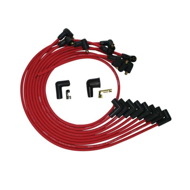 Moroso BBC Under The Heade 90 Deg Plug Boots HEI Ultra Spark Plug Wire Set - Red - 52043