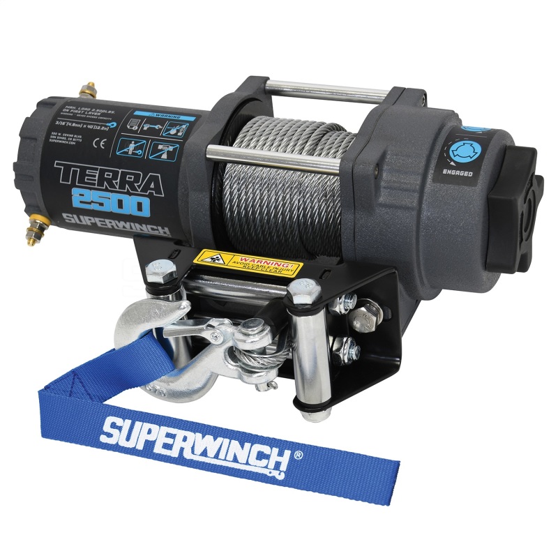 Superwinch 2500 LBS 12V DC 3/16in x 40ft Steel Rope Terra 2500 Winch - Gray Wrinkle - 1125260