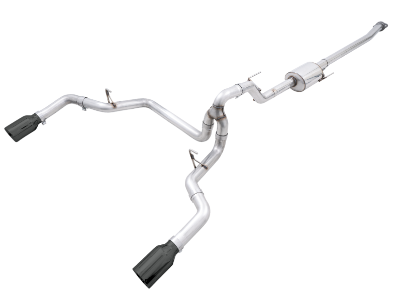 AWE 0FG 21+ Ford F150 Dual Split Rear Cat-Back Exhaust- 5in Diamond Black Tips - 3015-33119