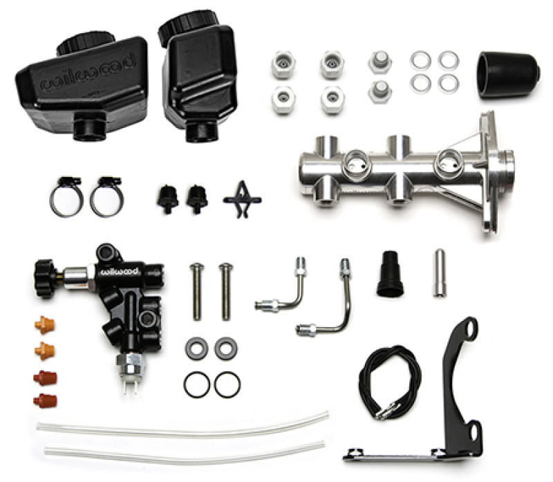 Wilwood Remote Tandem M/C Kit w/Brkt and Valve - 1in Bore Burnished - 261-16962-P