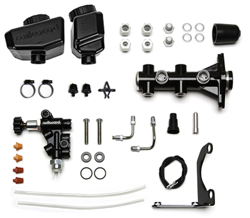 Wilwood Remote Tandem M/C Kit w/Brkt and Valve - 1.12in Bore Black - 261-16963-BK