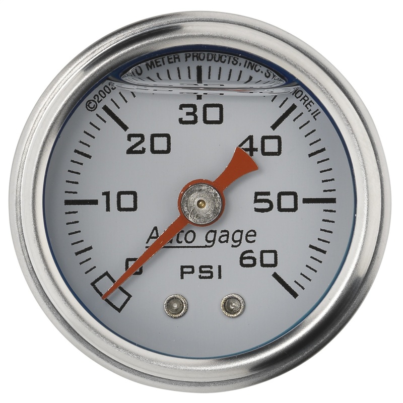 Autometer AutoGage 1.5in Liquid Filled Mechanical 0-60 PSI Fuel Pressure Gauge - White - 2176
