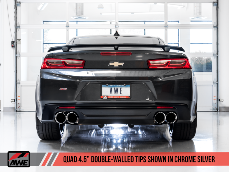 AWE Tuning 16-19 Chevrolet Camaro SS Axle-back Exhaust - Track Edition (Quad Chrome Silver Tips) - 3020-42067