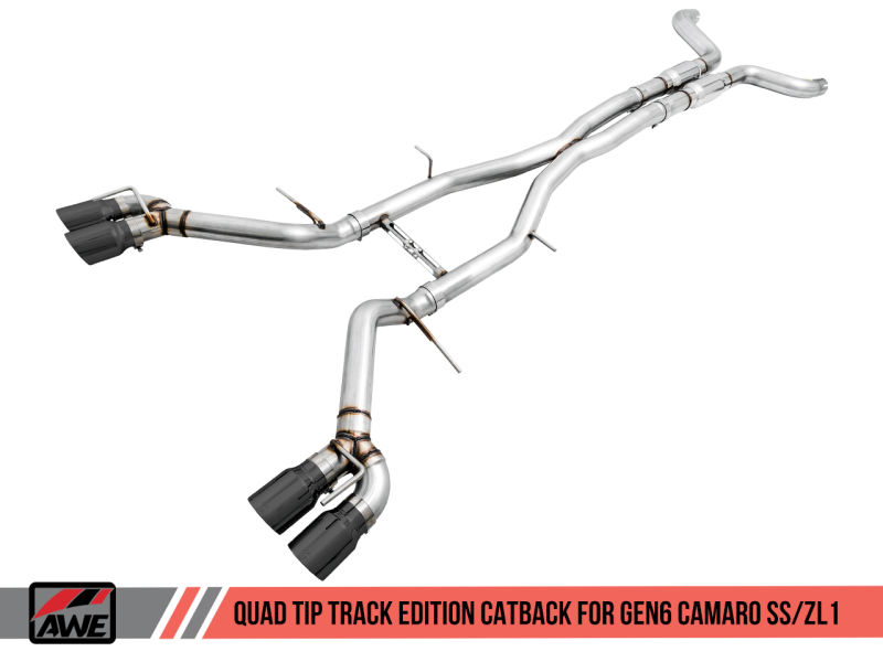 AWE Tuning 16-19 Chevy Camaro SS Non-Res Cat-Back Exhaust - Track Edition (Quad Diamond Black Tips) - 3020-43074