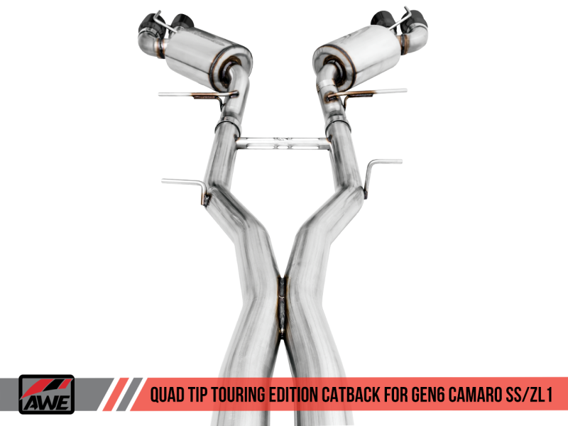 AWE Tuning 16-19 Chevy Camaro SS Non-Res Cat-Back Exhaust -Touring Edition (Quad Diamond Black Tips) - 3020-43076