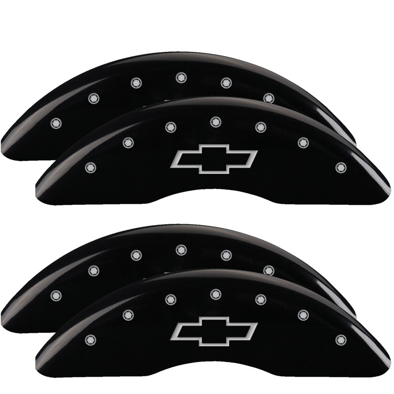 MGP 4 Caliper Covers Engraved Front & Rear Bowtie Black finish silver ch 20+ Silverado 2500 HD - 14258SBOWBK