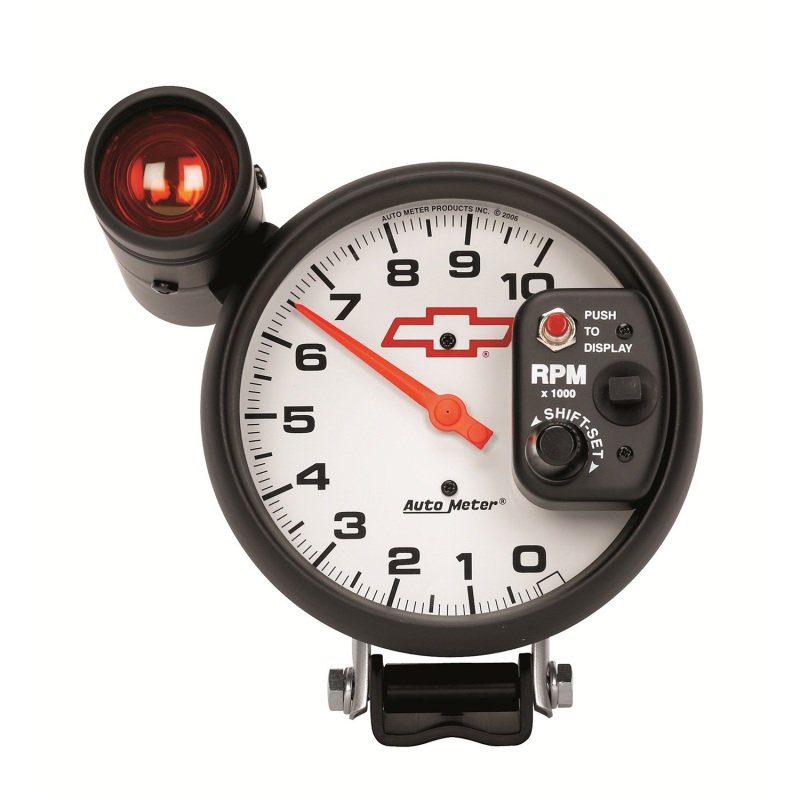 AutoMeter 5in (127mm) Pedestal Tachometer, 0-10,000 RPM, Chevy Red Bowtie - 5899-00406