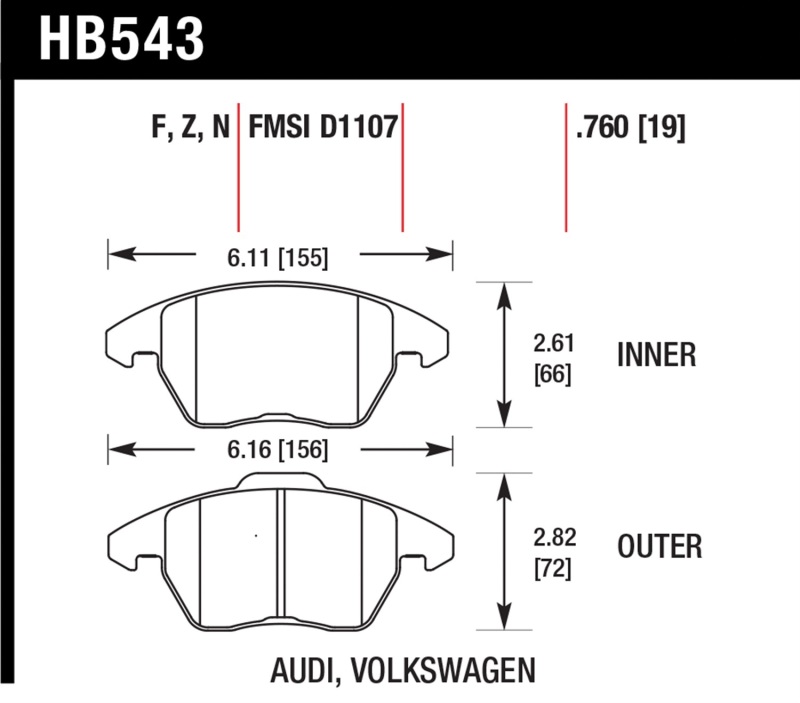 Hawk 06-11 Audi A3 2.0L Base Front ER-1 Brake Pads - HB543D.760