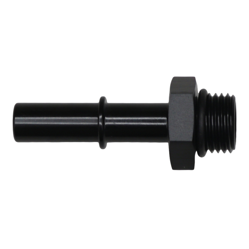 DeatschWerks 6AN ORB Male to 3/8in Male EFI Quick Connect Adapter - Anodized Matte Black - 6-02-0122-B