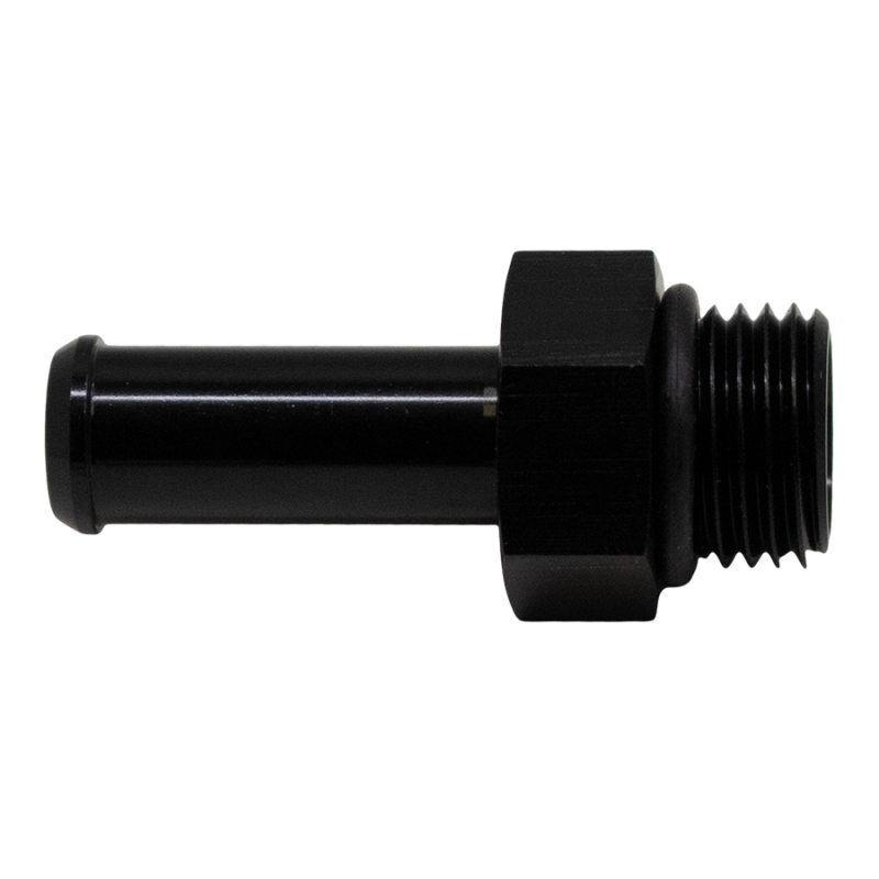 DeatschWerks 6AN ORB Male to 3/8in Male Barb Fitting (Incl O-Ring) - Anodized Matte Black - 6-02-0504-B