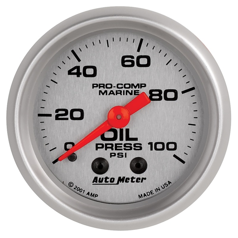 Autometer Marine Silver Oil Pressure 2 1/16in 100 psi Mechanical Gauge - 200790-33