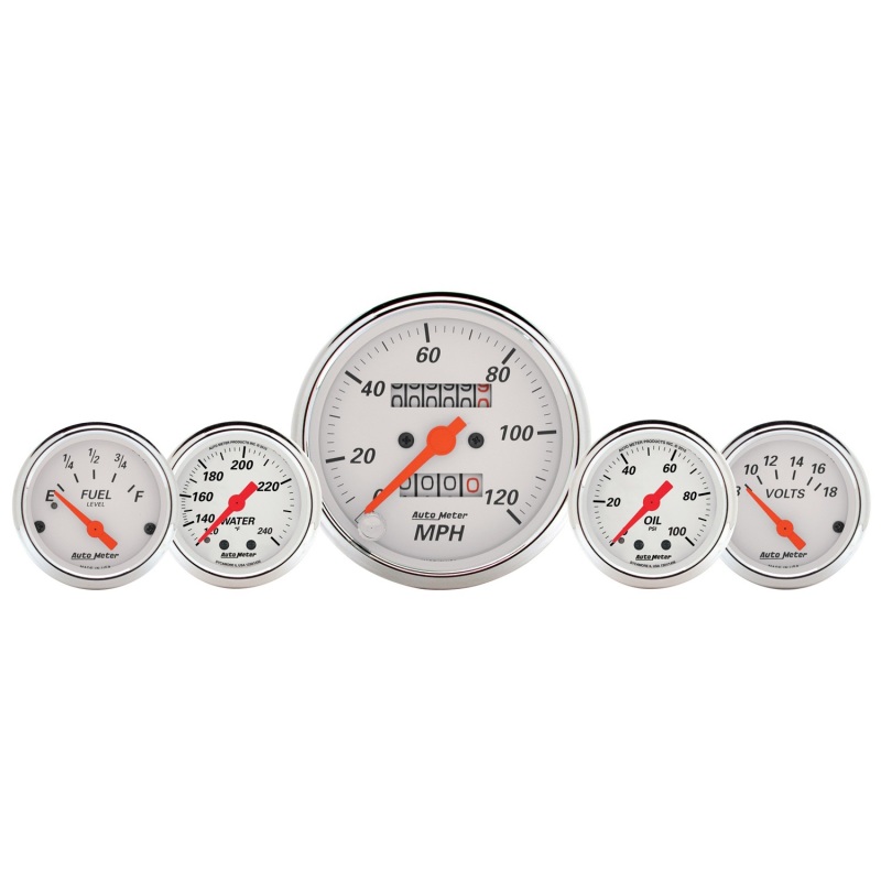 AutoMeter Gauge Kit 5 Pc. 3-1/8in. & 2-1/16in. Mech. Speedo. Wtmp & Oilp Arctic Wht - 1311