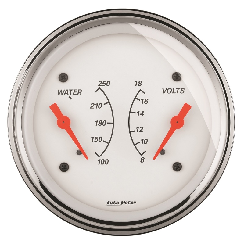 AutoMeter Gauge Dual Wtmp & Volt 3-3/8in. 250 Deg. F & 18V Elec Arctic White - 1330