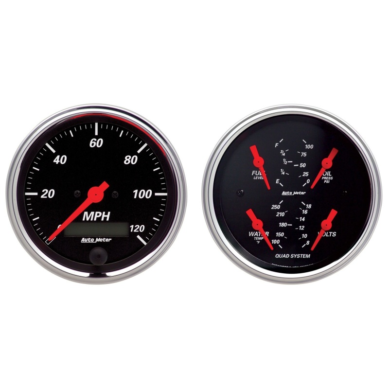 AutoMeter Gauge Kit 2 Pc. Quad & Speedometer 3-3/8in. Designer Black - 1408