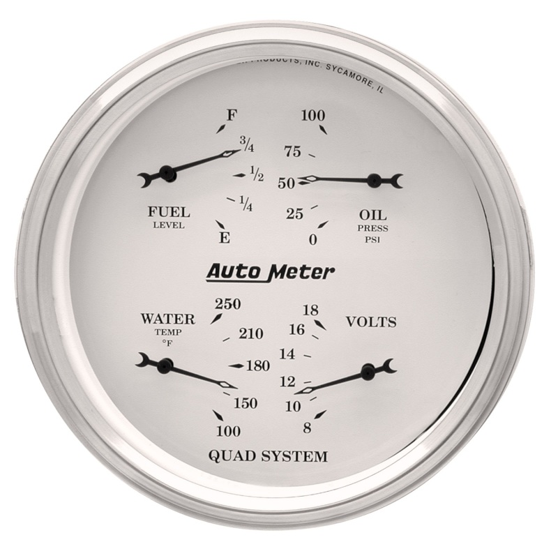 AutoMeter Gauge Quad 5in. 240 Ohm(e) to 33 Ohm(f) Elec Old Tyme White - 1610
