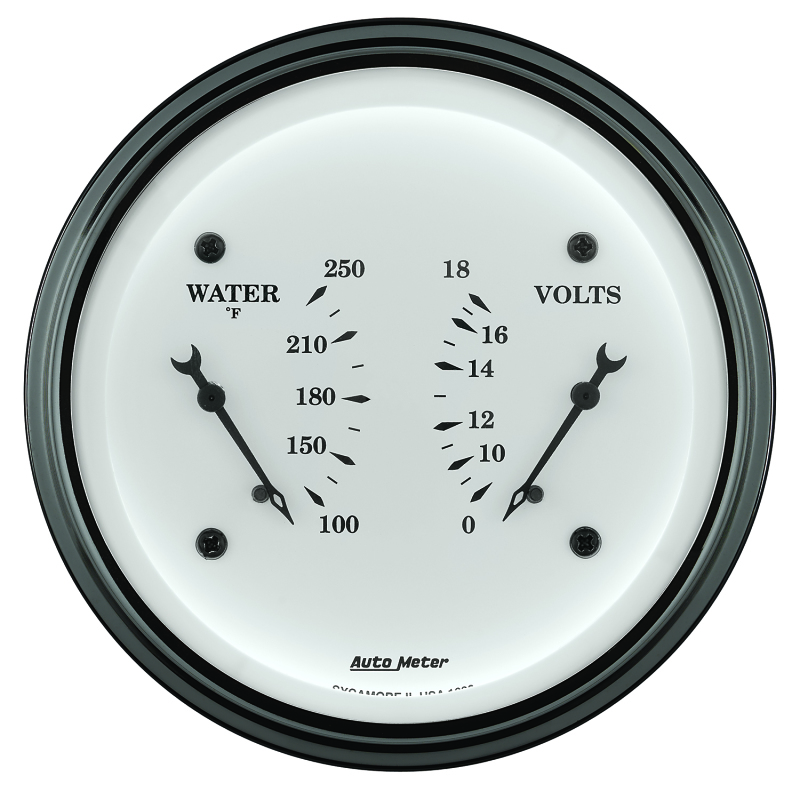 AutoMeter Gauge Dual Wtmp & Volt 3-3/8in. 250 Deg. F & 18V Elec Old Tyme White - 1630