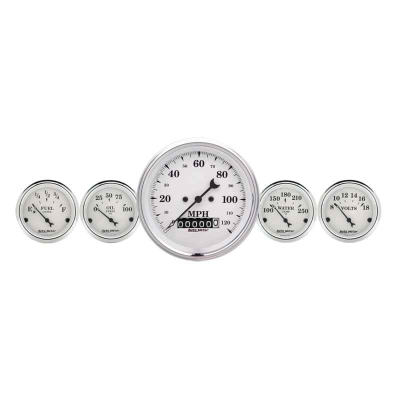 AutoMeter Gauge Kit 5 Pc. 3-3/8in. & 2-1/16in. Elec. Speedometer Old Tyme White - 1640