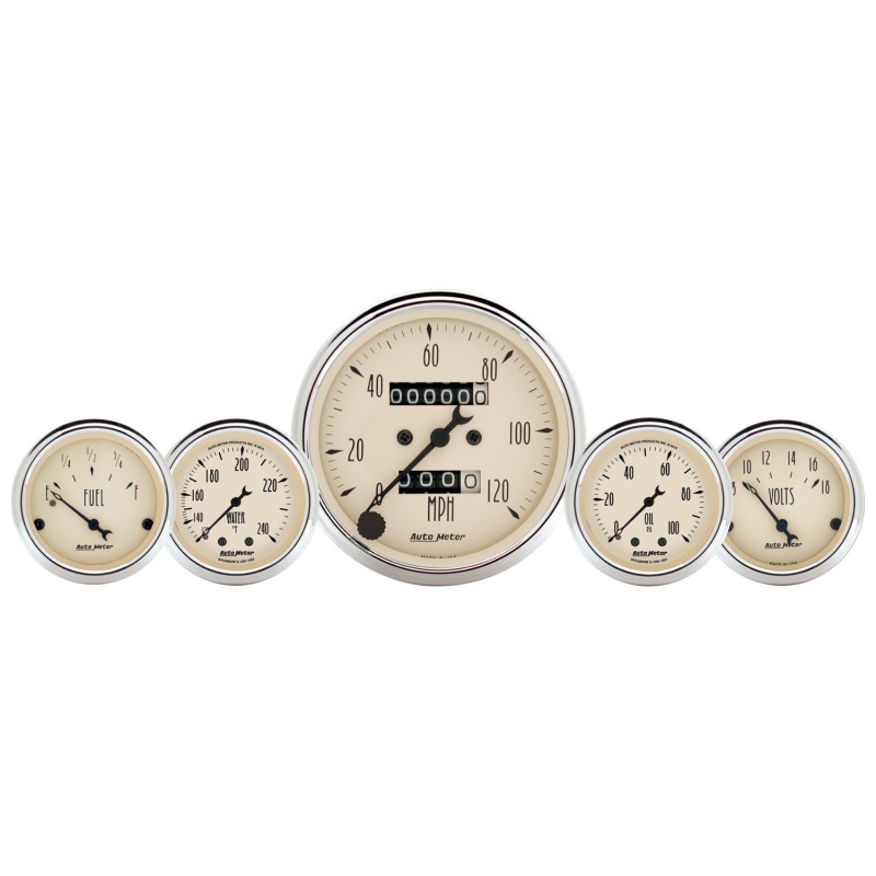 AutoMeter Gauge Kit 5 Pc. 3-1/8in. & 2-1/16in. Mech. Speedo. Wtmp & Oilp Antq Beige - 1811