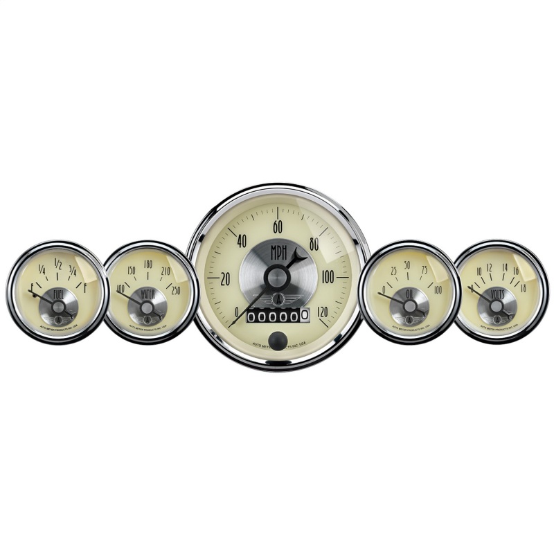 AutoMeter Gauge Kit 5 Pc 3-3/8in. & 2-1/16in. Elec Speedo W/Wheel Odo Prestige Antq. Ivory - 2002